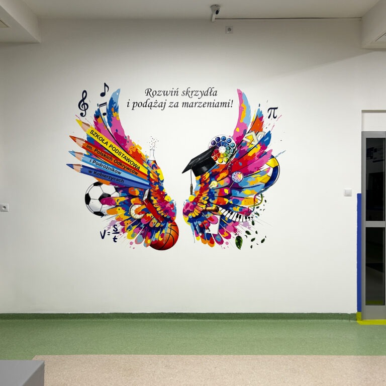Druk ścienny skrzydła inspiracji szkoła Dolny Śląsk – personalizowana grafika edukacyjna