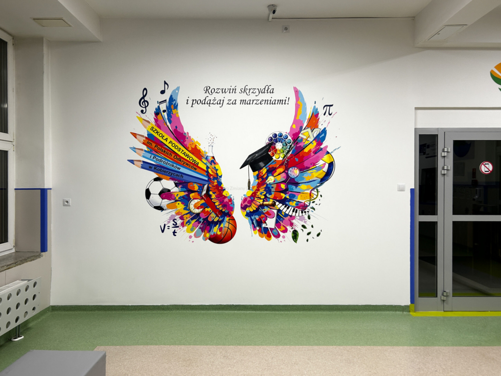 Druk ścienny skrzydła inspiracji szkoła Dolny Śląsk – personalizowana grafika edukacyjna
