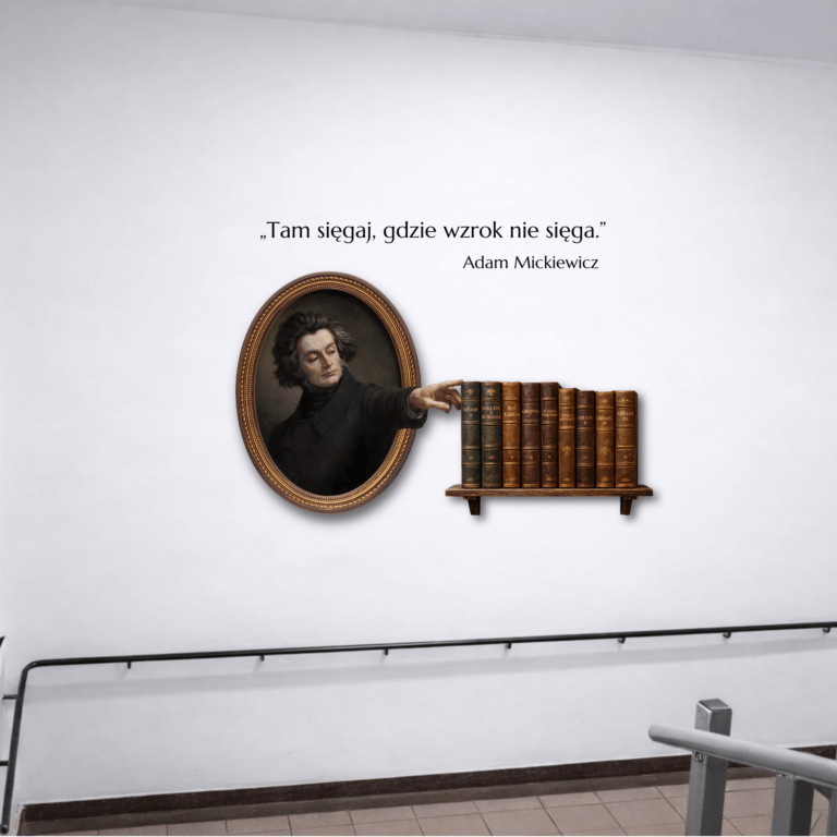 druk ścienny Adam Mickiewicz szkoła dekoracja ściany edukacyjnej Dolny Śląsk, Druk ścienny z wizerunkiem patrona szkoły