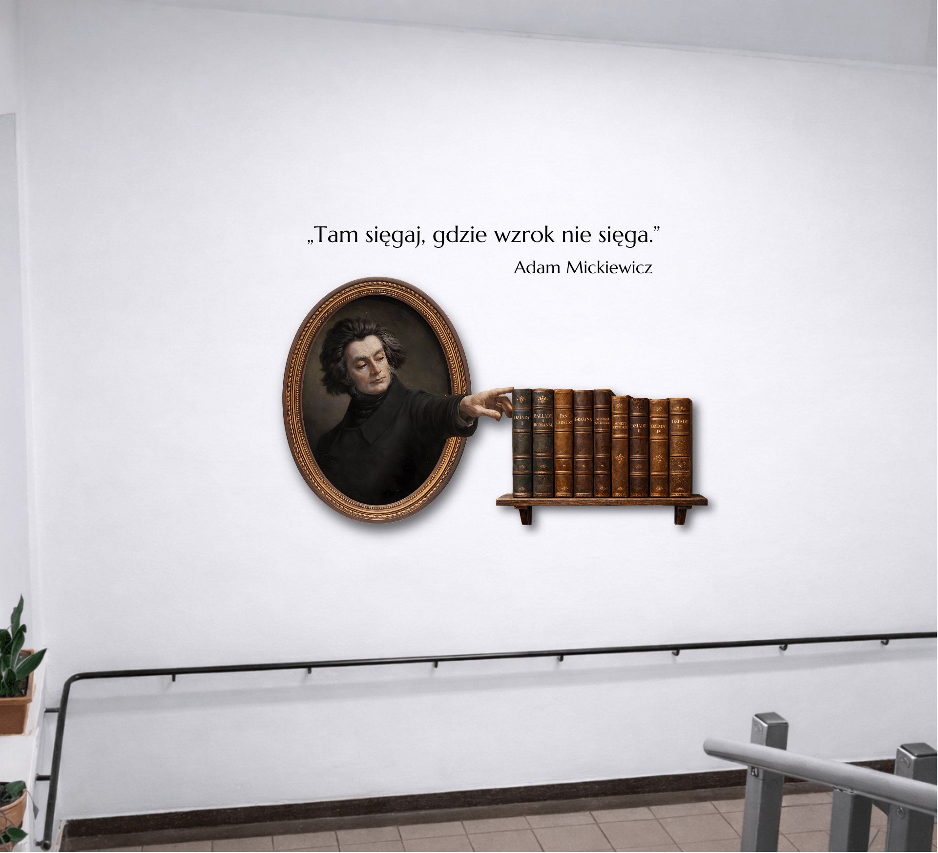 druk ścienny Adam Mickiewicz szkoła dekoracja ściany edukacyjnej Dolny Śląsk, Druk ścienny z wizerunkiem patrona szkoły