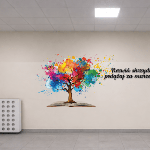 szkolne ściany druk ścienny drzewo wiedzy szkoła Dolny Śląsk kolorowa grafika na ścianie edukacyjnej